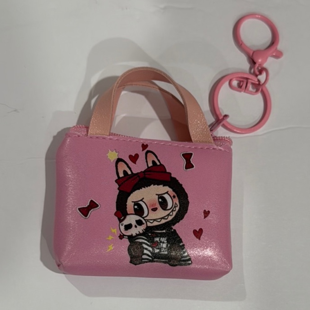 Labubu Pink Mini Tote Coin Bag and Keychain